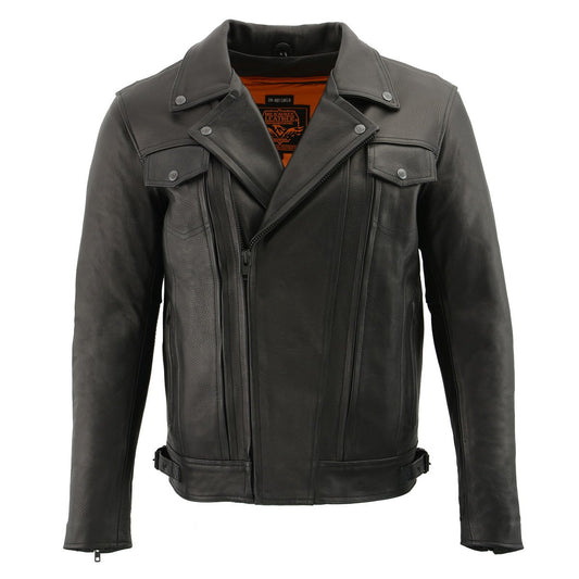 Milwaukee Leather LKM1720T Men's 'Tall Sizes' Black Vented Leather Jacket with Utility Pockets