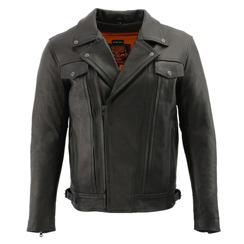 Milwaukee Leather LKM1720 Men's Black Vented Leather Jacket with Utility and Gun Pockets - Milwaukee Leather Mens Leather Jackets