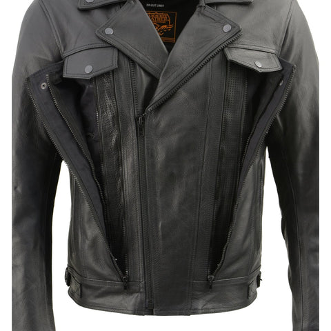 Milwaukee Leather LKM1760 Men's Black Leather Jacket with Utility Pockets