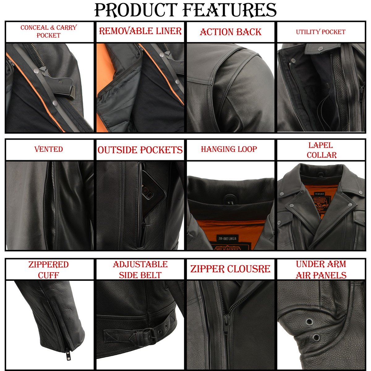 Milwaukee Leather LKM1760 Men's Black Leather Jacket with Utility Pockets