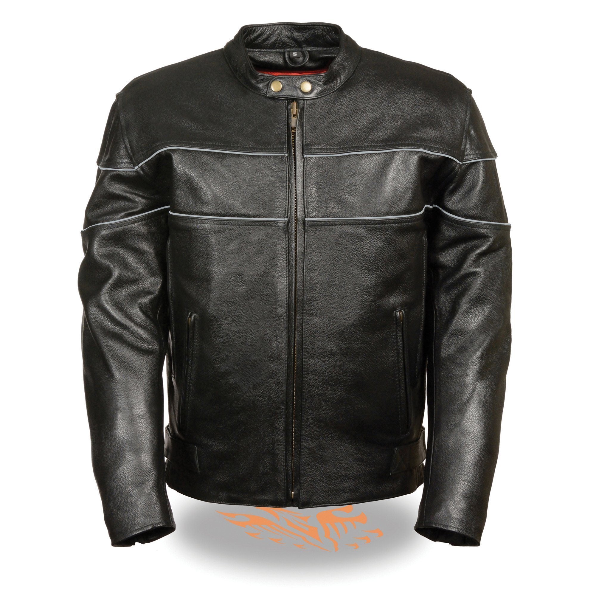 Milwaukee Leather LKM1785 Men's Black Leather Side Stretch Jacket with Reflective Piping - Milwaukee Leather Mens Leather Jackets