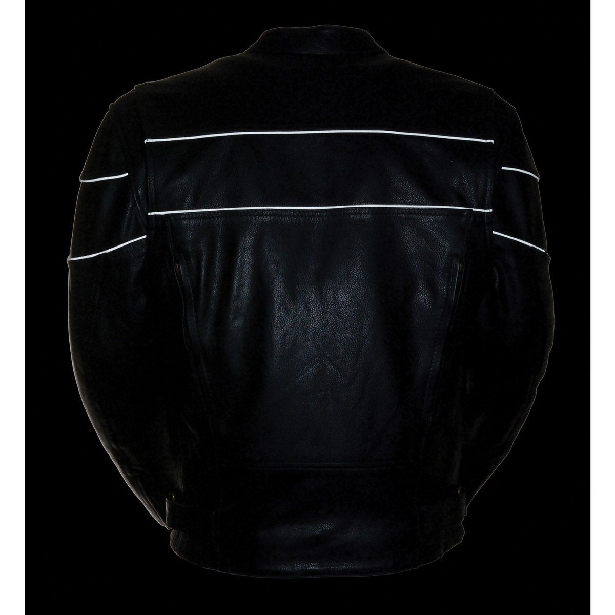 Milwaukee Leather LKM1785 Men's Black Leather Side Stretch Jacket with Reflective Piping - Milwaukee Leather Mens Leather Jackets