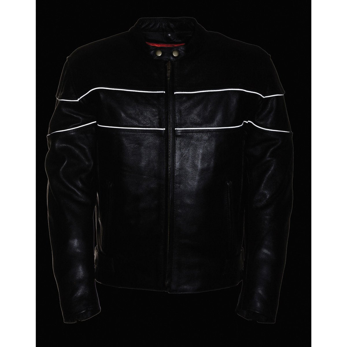 Milwaukee Leather LKM1785 Men's Black Leather Side Stretch Jacket with Reflective Piping - Milwaukee Leather Mens Leather Jackets