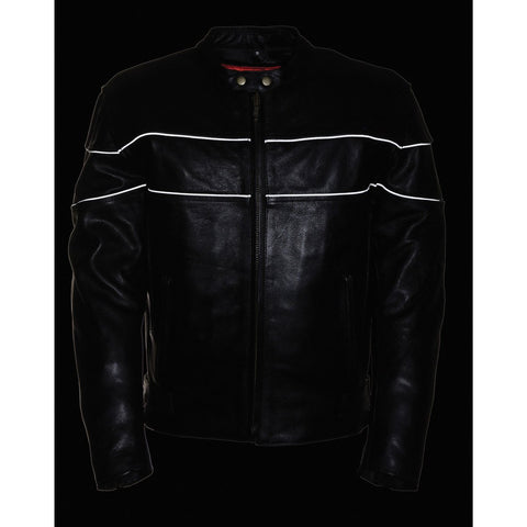 Milwaukee Leather LKM1785 Men's Black Leather Side Stretch Jacket with Reflective Piping - Milwaukee Leather Mens Leather Jackets