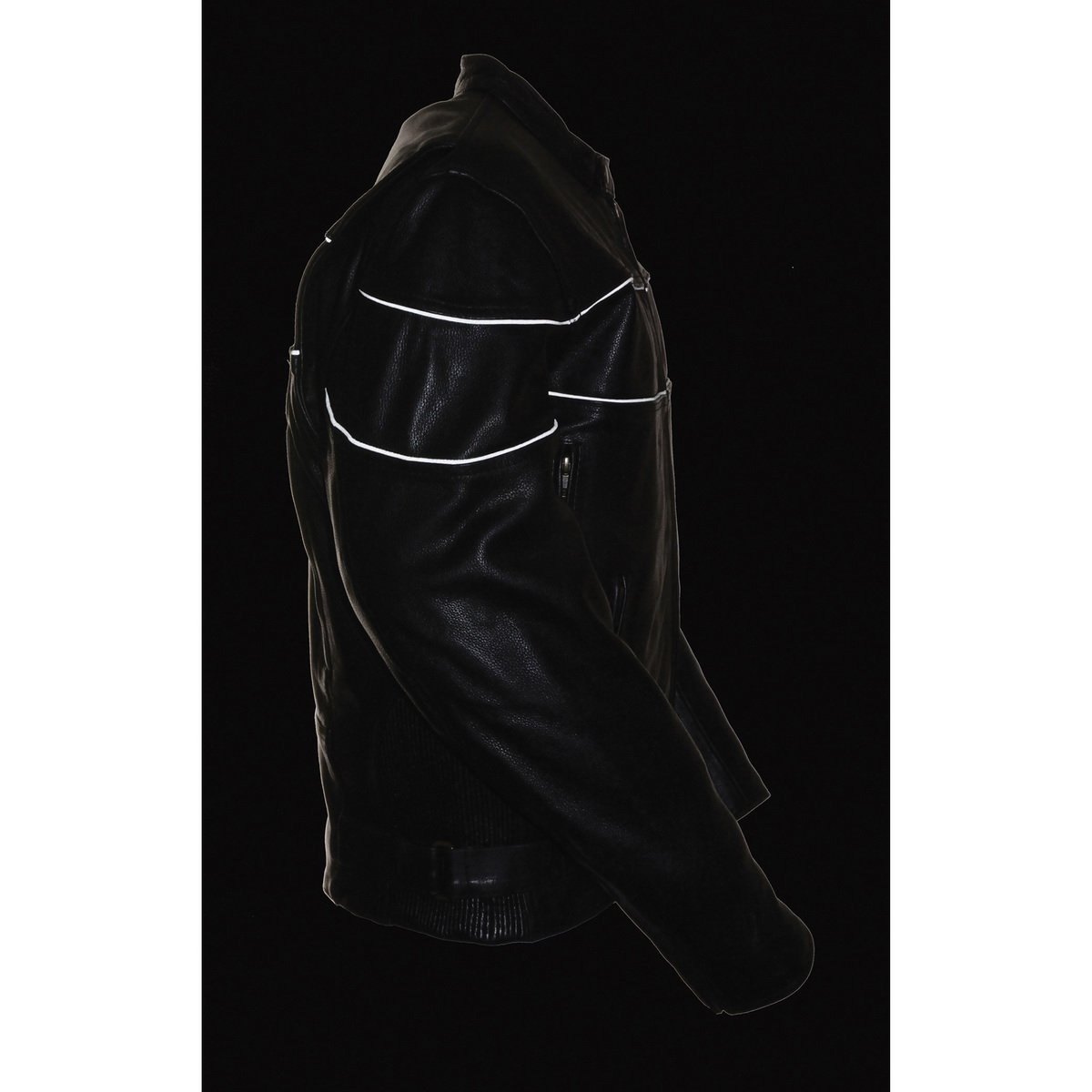 Milwaukee Leather LKM1785 Men's Black Leather Side Stretch Jacket with Reflective Piping - Milwaukee Leather Mens Leather Jackets