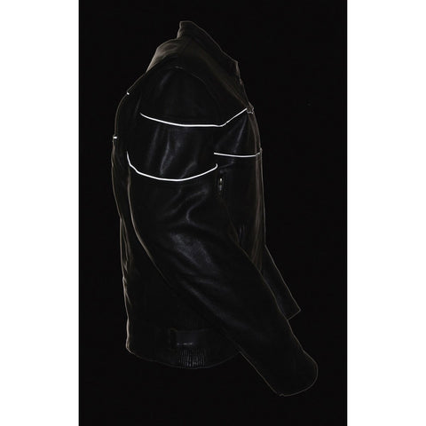 Milwaukee Leather LKM1785 Men's Black Leather Side Stretch Jacket with Reflective Piping - Milwaukee Leather Mens Leather Jackets