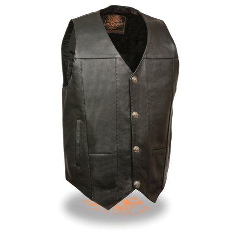 Milwaukee Leather LKM3700 Men's Plain Side Leather Vest with Buffalo Snaps - Milwaukee Leather Mens Leather Vests
