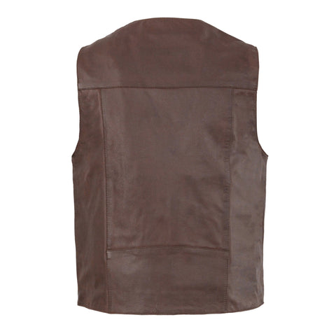 Milwaukee Leather LKM3702 Men's Broken Brown Western Leather Vest with Buffalo Snaps and Gun Pockets - Milwaukee Leather Mens Leather Vests