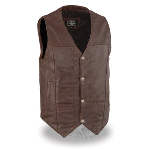 Milwaukee Leather LKM3702 Men's Broken Brown Western Leather Vest with Buffalo Snaps and Gun Pockets - Milwaukee Leather Mens Leather Vests