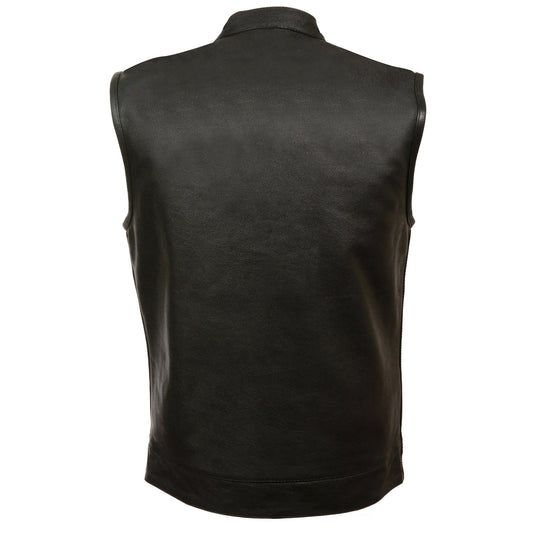 Milwaukee Leather LKM3710 Men's Black Club Style Leather Vest with Open Neck and Gun Pockets - Milwaukee Leather Mens Leather Vests
