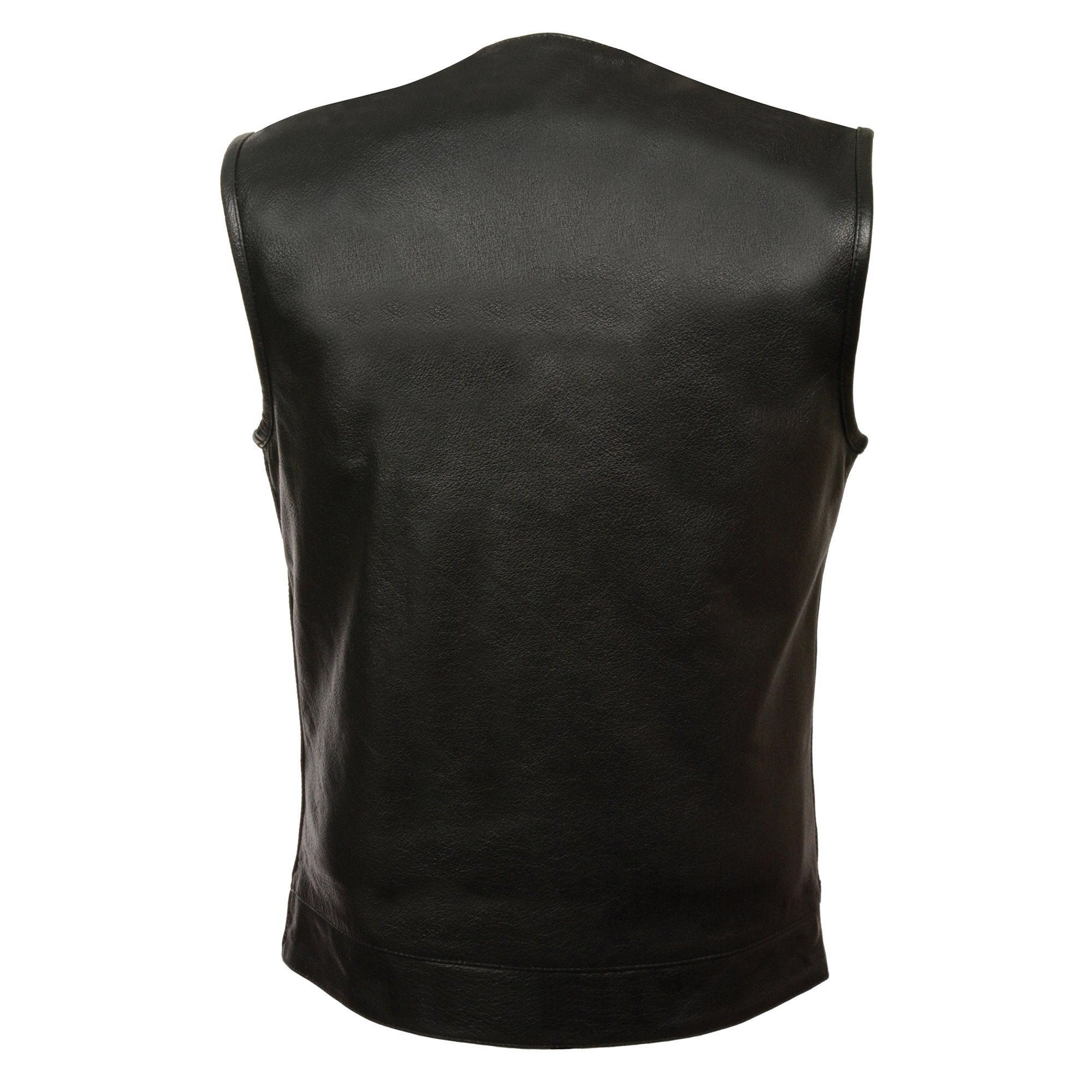 Milwaukee Leather LKM3711 Men's Collarless Dual Snap and Zipper Front Closure Club Leather Vest - Milwaukee Leather Mens Leather Vests