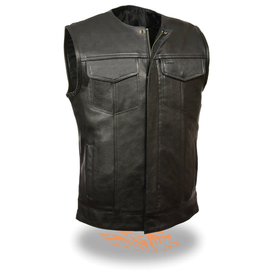 Milwaukee Leather LKM3711 Men's Collarless Dual Snap and Zipper Front Closure Club Leather Vest - Milwaukee Leather Mens Leather Vests