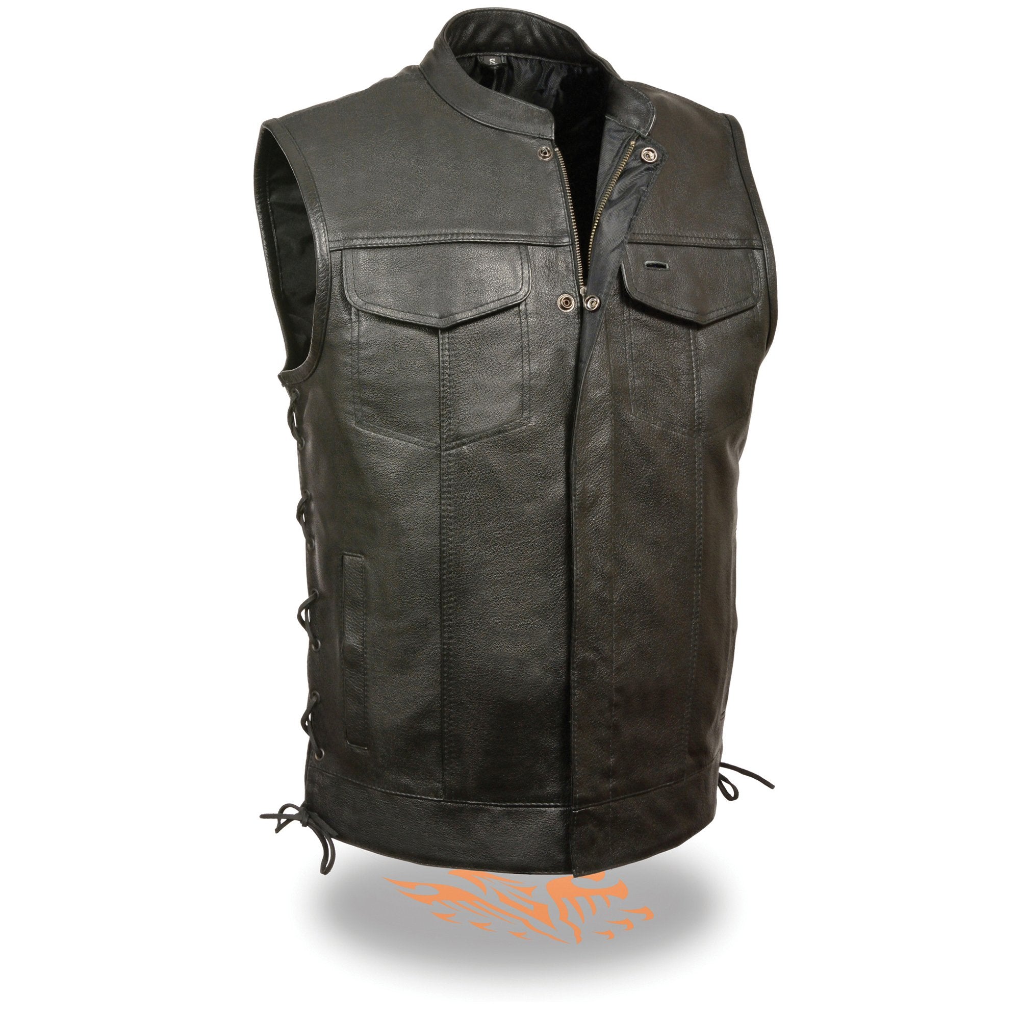 Milwaukee Leather LKM3712 Men's Side Lace Front Snap and Zipper Leather Club Vest - Milwaukee Leather Mens Leather Vests