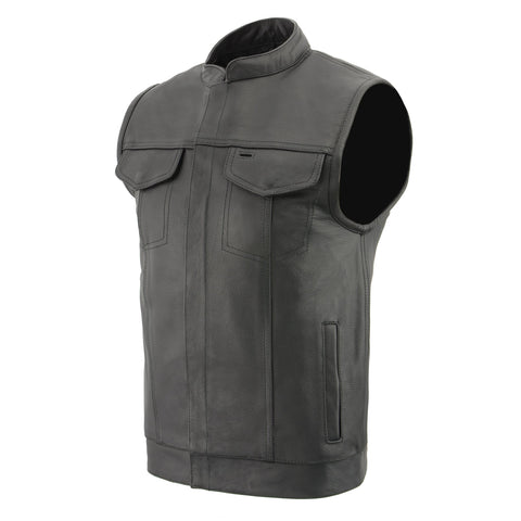 Milwaukee Leather LKM3713 Men's Leather Open Neck Snap and  Zip Front Club Style Vest with External Gun Pocket - Milwaukee Leather Mens Leather Vests