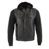 Milwaukee Leather LKM3714 Men's Black Leather Club Style Zipper Front Vest with Full Sleeve Hoodie and Quick Draw Pocket - Milwaukee Leather Mens Leather Vests