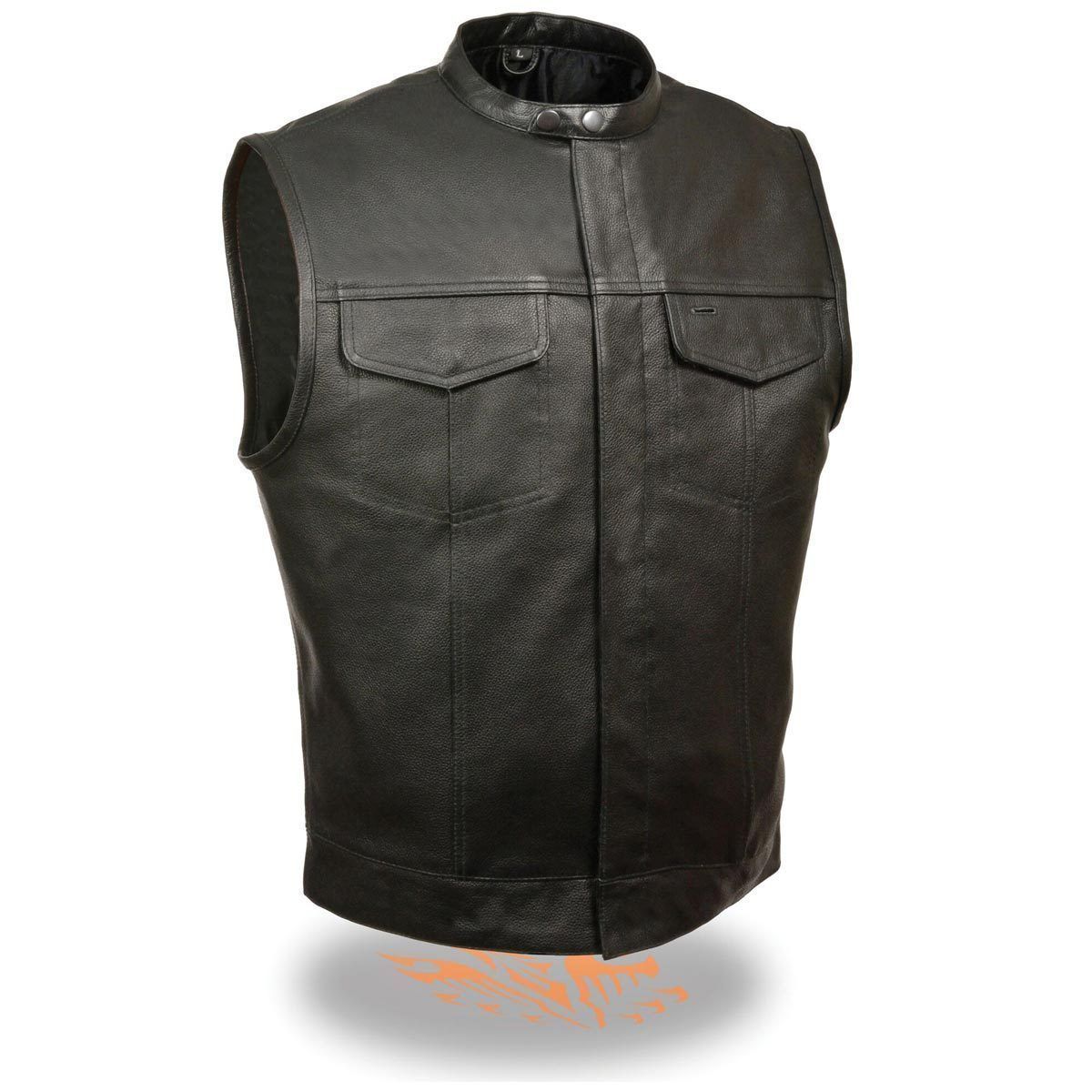 Milwaukee Leather LKM3720 Men's Black Leather Vest with Concealed Snap Button Closure and Gun Pocket - Milwaukee Leather Mens Leather Vests