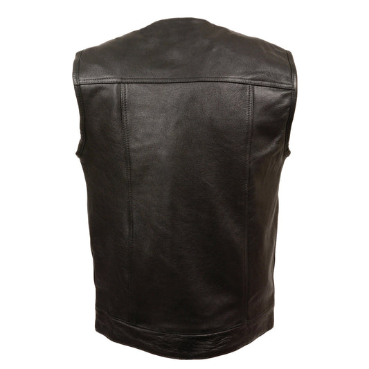 Milwaukee Leather LKM3721 Men's Black Leather Collarless Concealed Snap Closure Club Vest - Milwaukee Leather Mens Leather Vests
