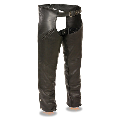 Milwaukee Leather LKM5710 Men's Black Leather Slash Pocket Chaps with Mesh Liner - Milwaukee Leather Mens Leather Chaps