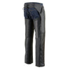 Milwaukee Leather Chaps for Men's Black Leather 3-Front Pockets- Thigh Patch Pocket Motorcycle Riders Chap- LKM5780