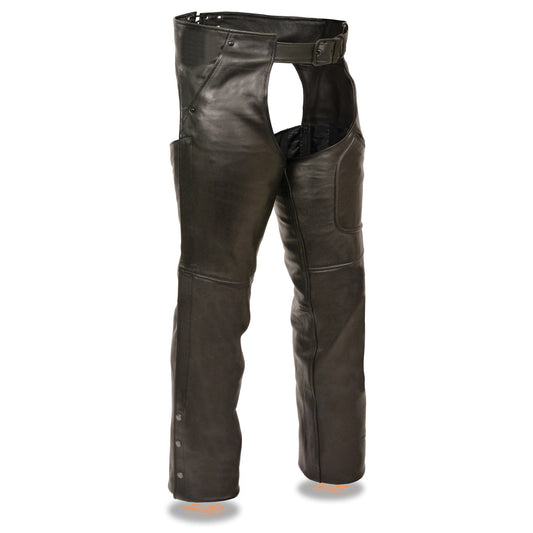 Milwaukee Leather LKM5780 Men's Black Leather 3 Pocket Chaps with Thigh Patch Pocket - Milwaukee Leather Mens Leather Chaps