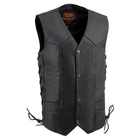 Milwaukee Leather LKY3860 Youth Size Black Leather Motorcycle Riders Vest w/ Side Lace