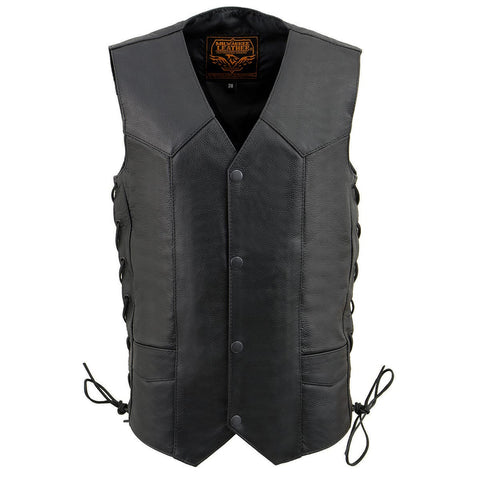 Milwaukee Leather LKY3860 Youth Size Black Leather Motorcycle Riders Vest w/ Side Lace