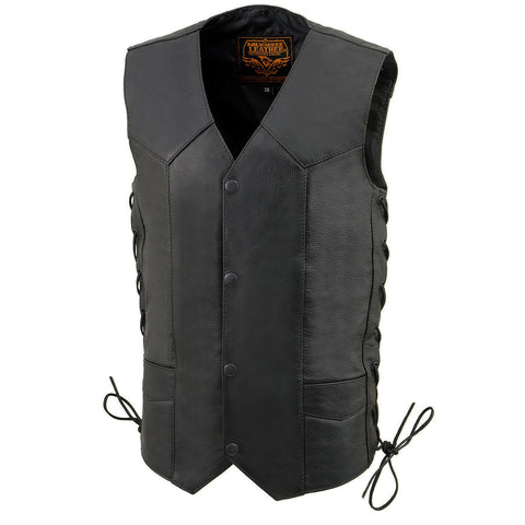 Milwaukee Leather LKY3860 Youth Size Black Leather Motorcycle Riders Vest w/ Side Lace