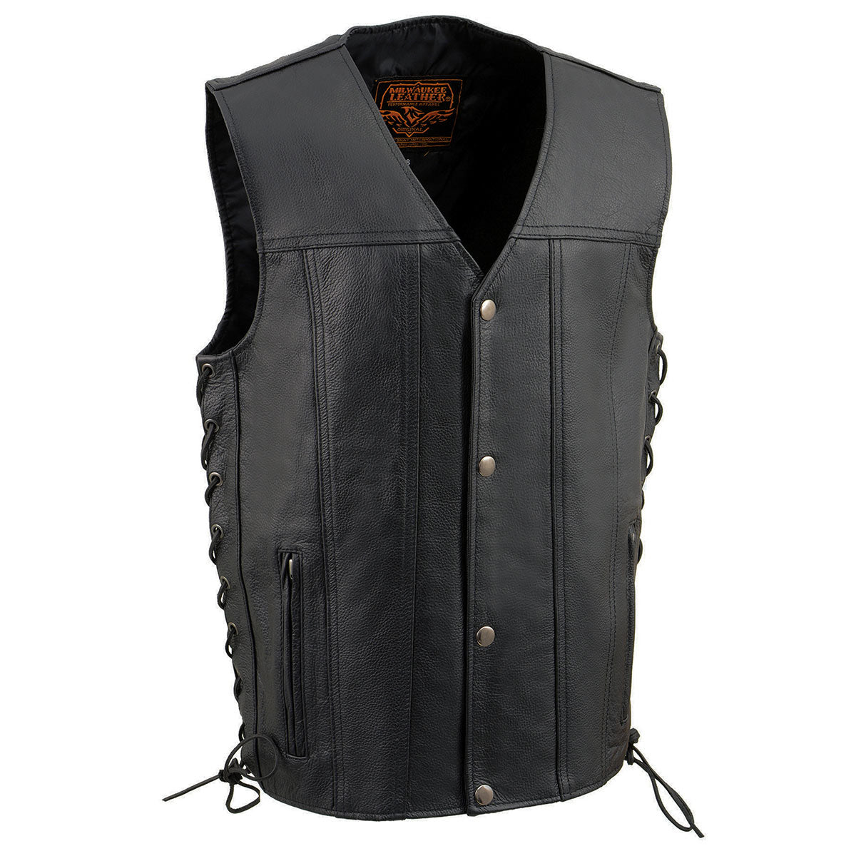 Milwaukee Leather LKY3870 Youth Size Black Leather Vest with Snap Front and Side Laces