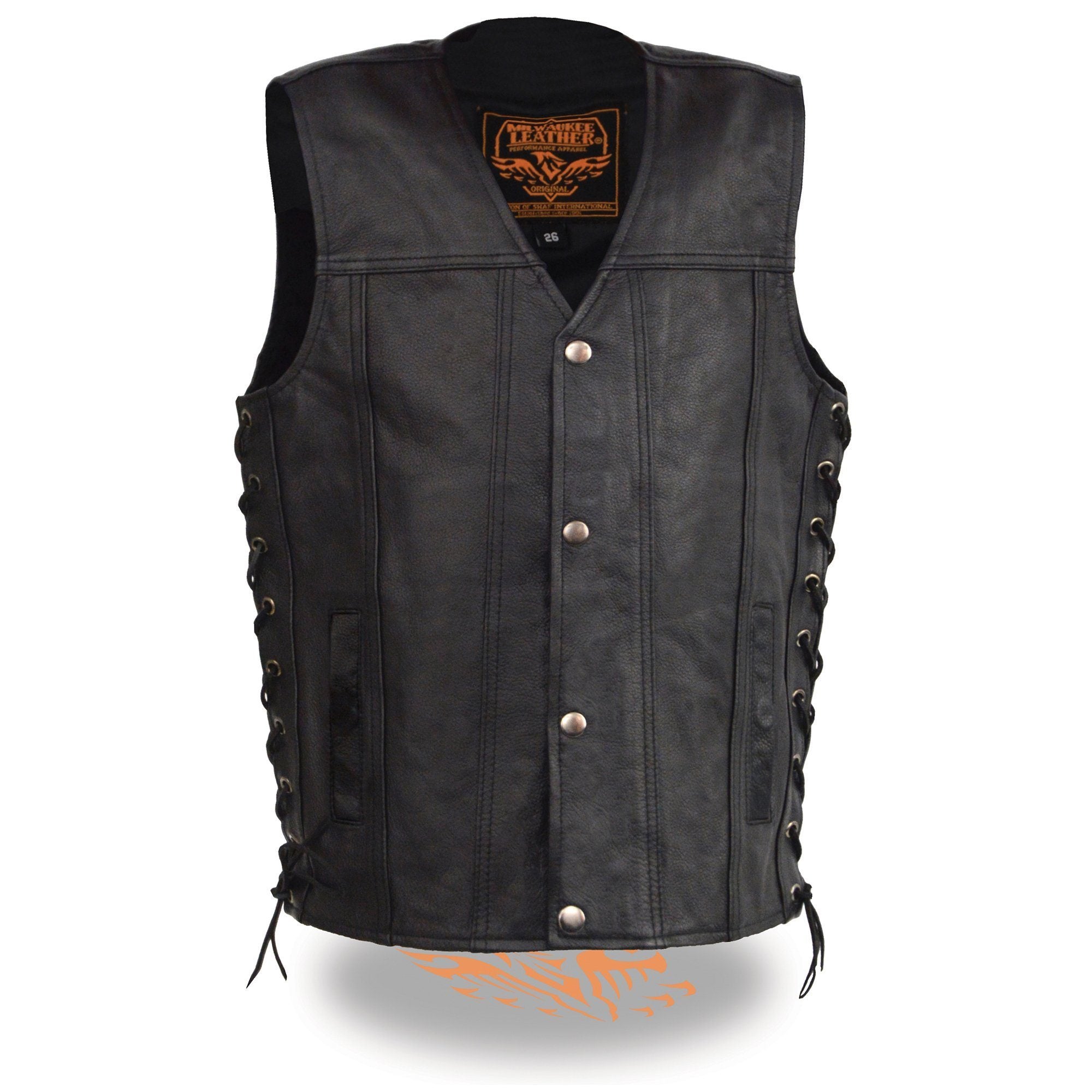 Milwaukee Leather LKY3870 Youth Size Snap Front and Side Laces Leather Vest - Milwaukee Leather Youth Leather Vests
