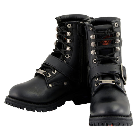 Milwaukee Leather MBL201 Women's Black Leather Lace-Up Motorcycle Rider Boots w/ Buckles