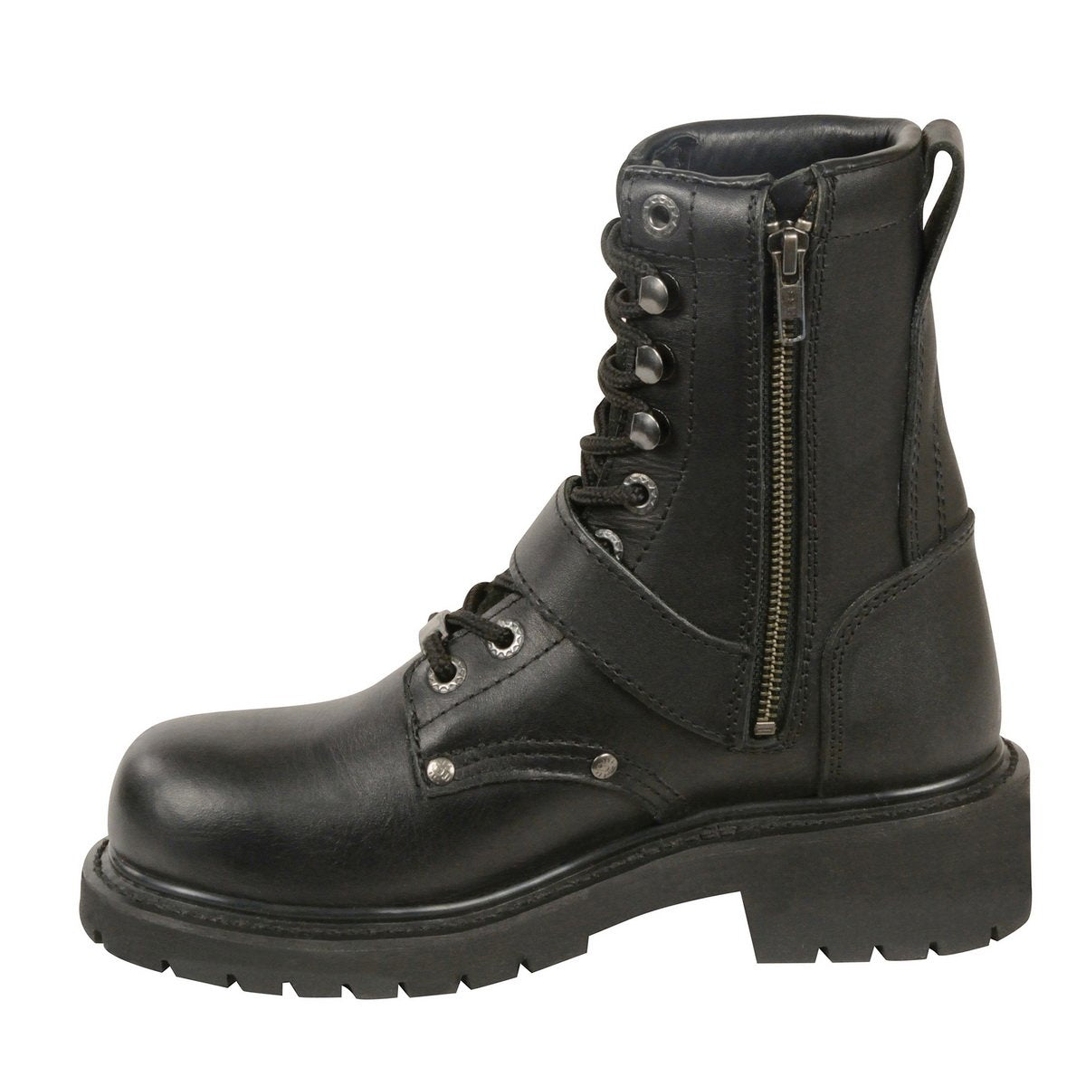 Milwaukee Leather MBL201 Womens Black Leather Boots Lace-Up with Buckle and Inside Zipper - Milwaukee Leather Womens Boots