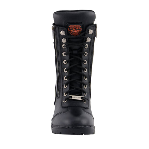 Milwaukee Leather MBL9301 Women's Black Lace-Up Boots with Side Zipper Entry