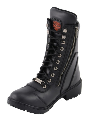 Milwaukee Leather MBL9301 Womens Black Lace-Up Boots with Side Zipper Entry - Milwaukee Leather Womens Boots