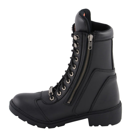 Milwaukee Leather MBL9301 Womens Black Lace-Up Boots with Side Zipper Entry - Milwaukee Leather Womens Boots