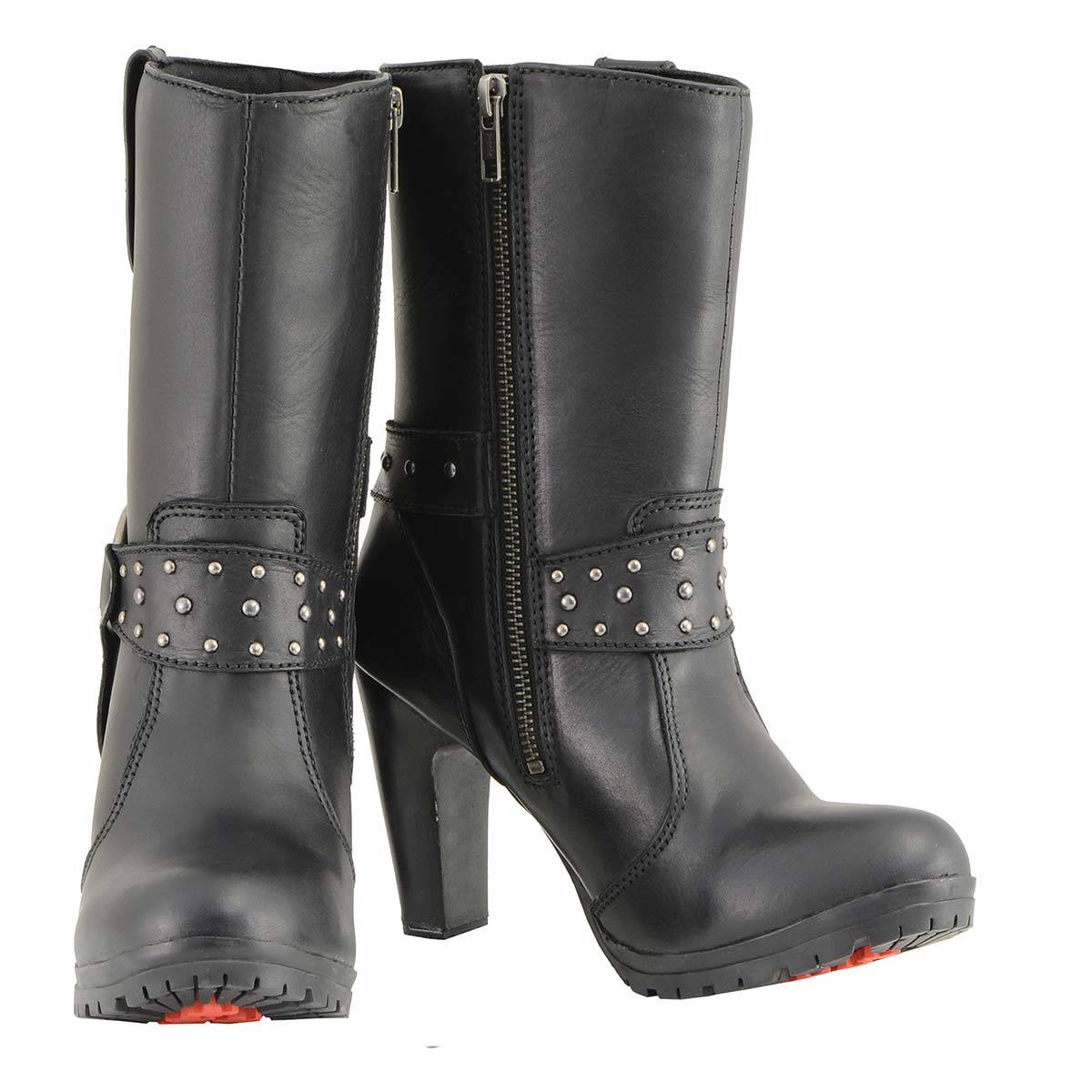 Milwaukee Leather MBL9303 Women's Black Leather Harness Boots with Block Heel