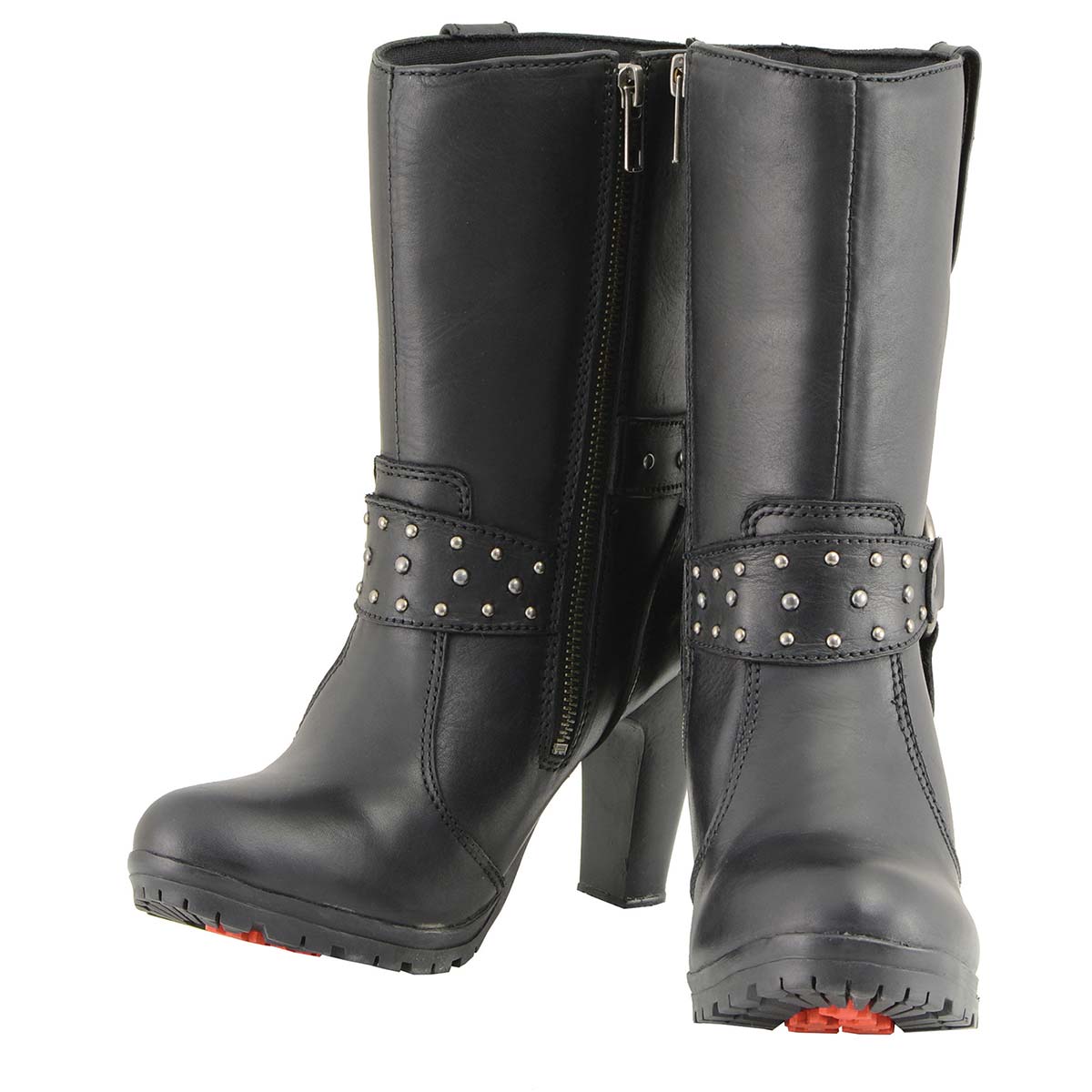 Milwaukee Leather MBL9303 Women's Black Leather Harness Boots with Block Heel