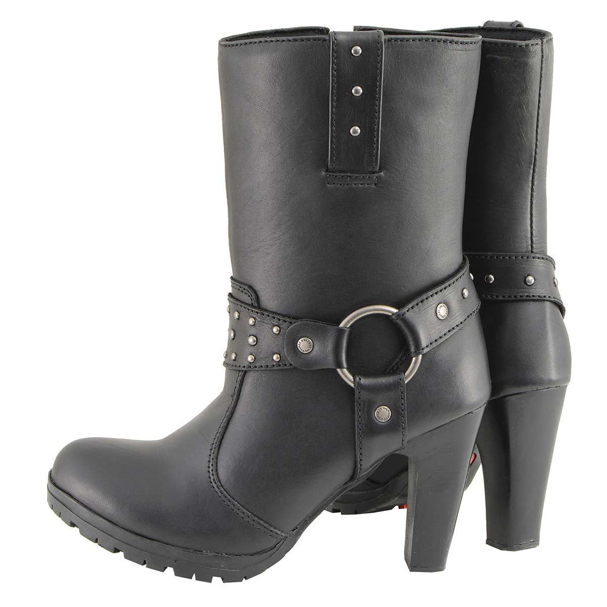 Milwaukee Leather MBL9303 Women's Black Leather Harness Boots with Block Heel