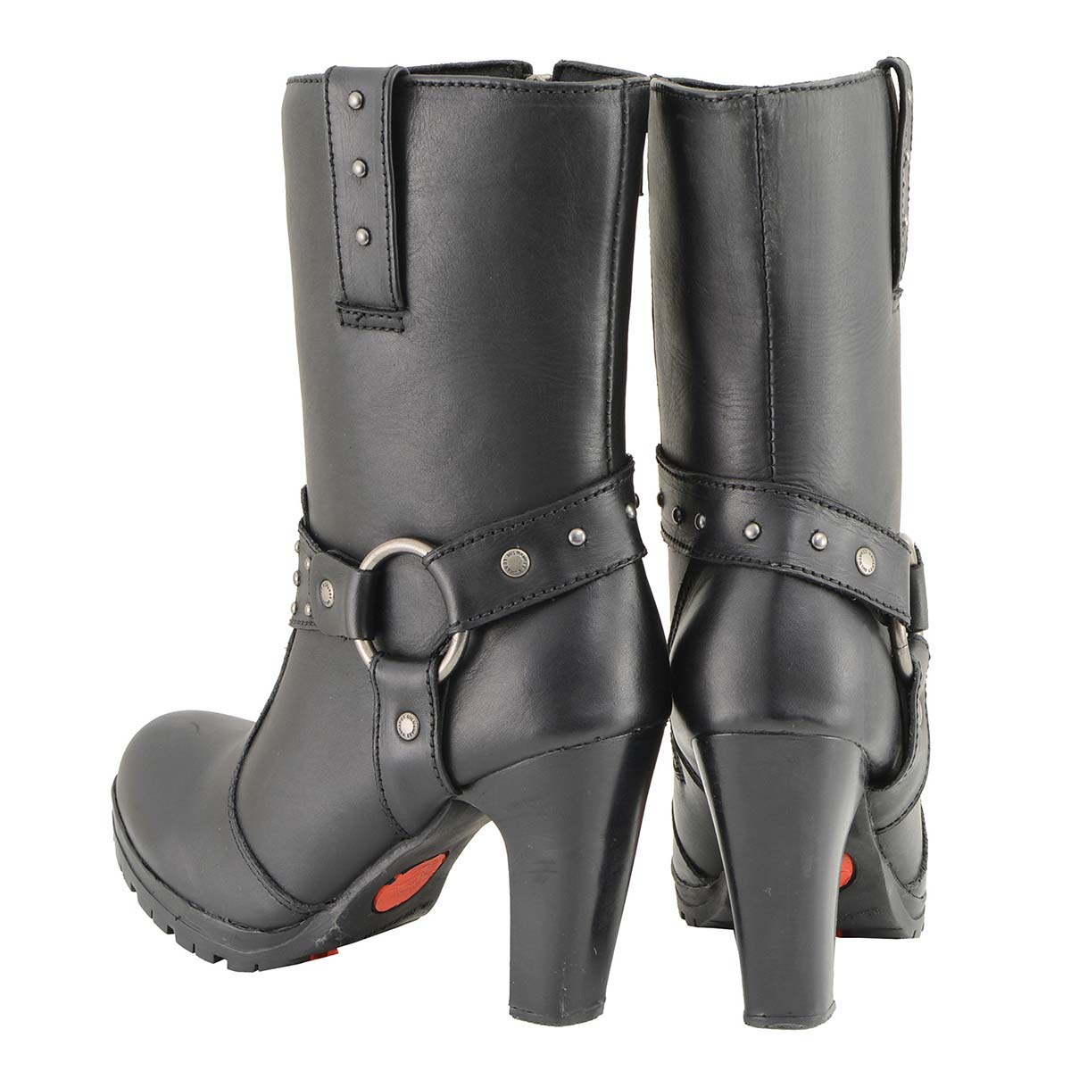 Milwaukee Leather MBL9303 Women's Black Leather Harness Boots with Block Heel