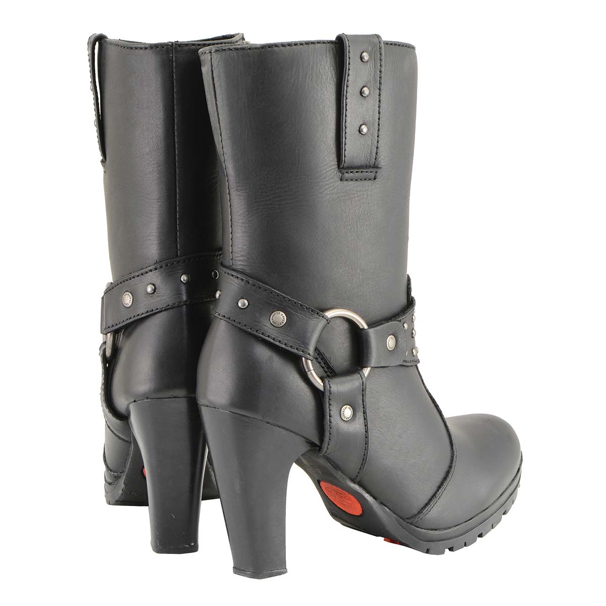 Milwaukee Leather MBL9303 Women's Black Leather Harness Boots with Block Heel