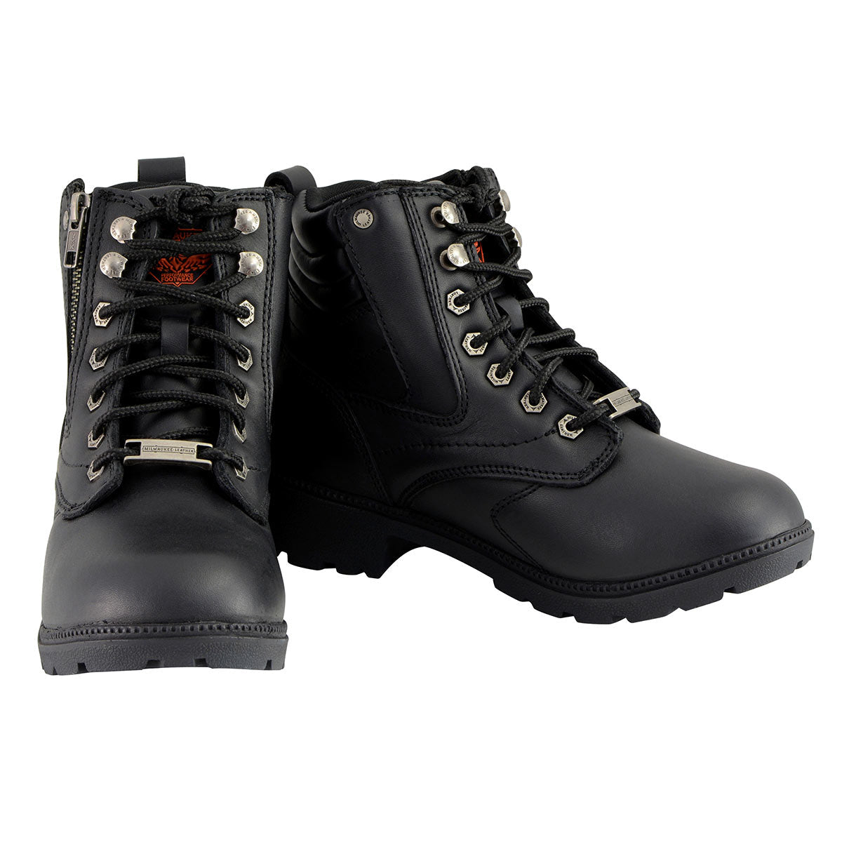 Milwaukee Leather MBL9320W Women's Black 'Wide-Width' Lace-Up Motorcycle Boots