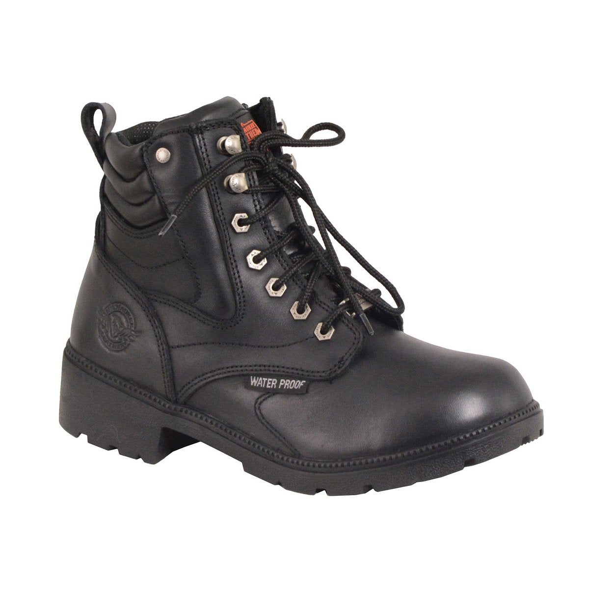Milwaukee Leather MBL9321WP Women's Black Waterproof Lace-Up Boots wit