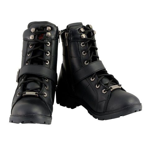 Milwaukee Leather MBL9325W Women's Premium Black Leather Lace-Up Motorcycle Biker Rider Boots in Wide Width Size