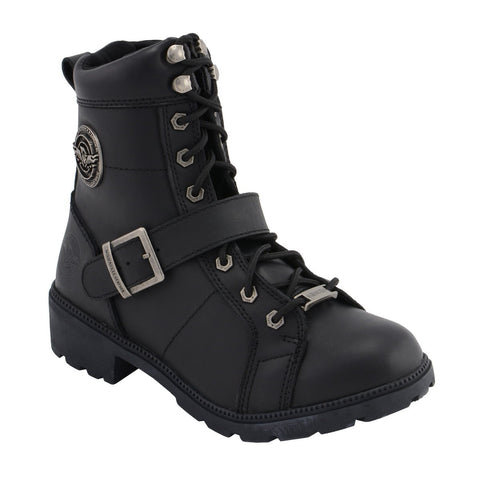 Milwaukee Leather MBL9325W Womens Wide Width Lace-Up Black Leather Boots with Zippers - Milwaukee Leather Womens Boots