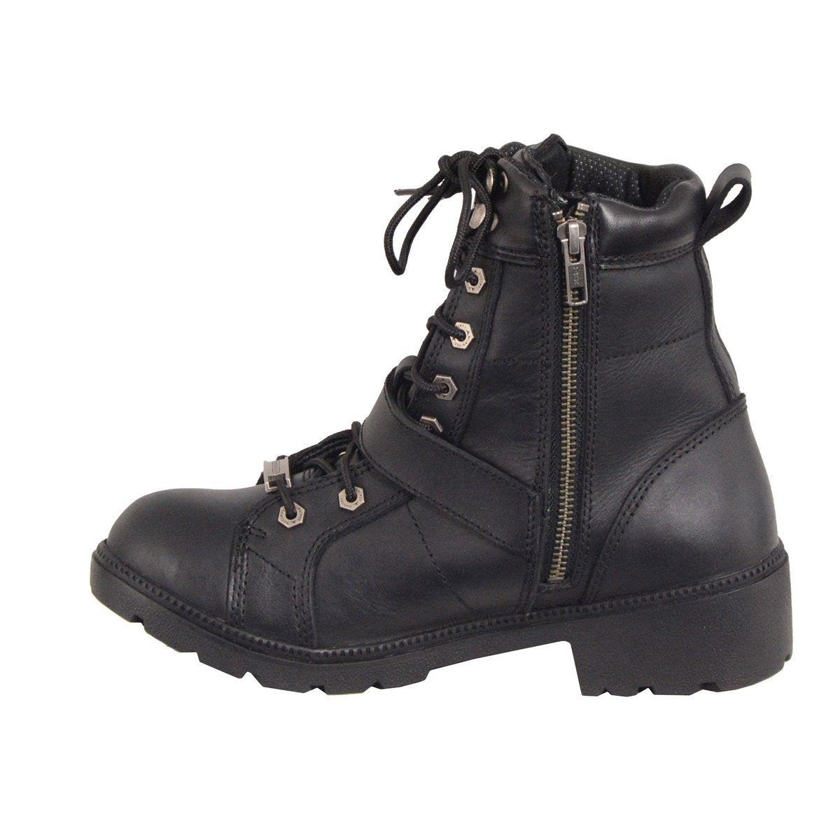 Milwaukee Leather MBL9326WP Womens Black Lace-Up Waterproof Leather Boots with Side Zippers - Milwaukee Leather Womens Boots