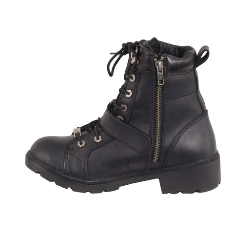 Milwaukee Leather MBL9326WP Womens Black Lace-Up Waterproof Leather Boots with Side Zippers - Milwaukee Leather Womens Boots