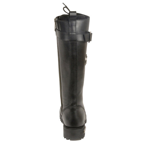 Milwaukee Leather MBL9355W Womens Wide Width Black 14 inch Lace-Up High Rise Leather Boots with Calf Buckle-Wide Width - Milwaukee Leather Womens Boots