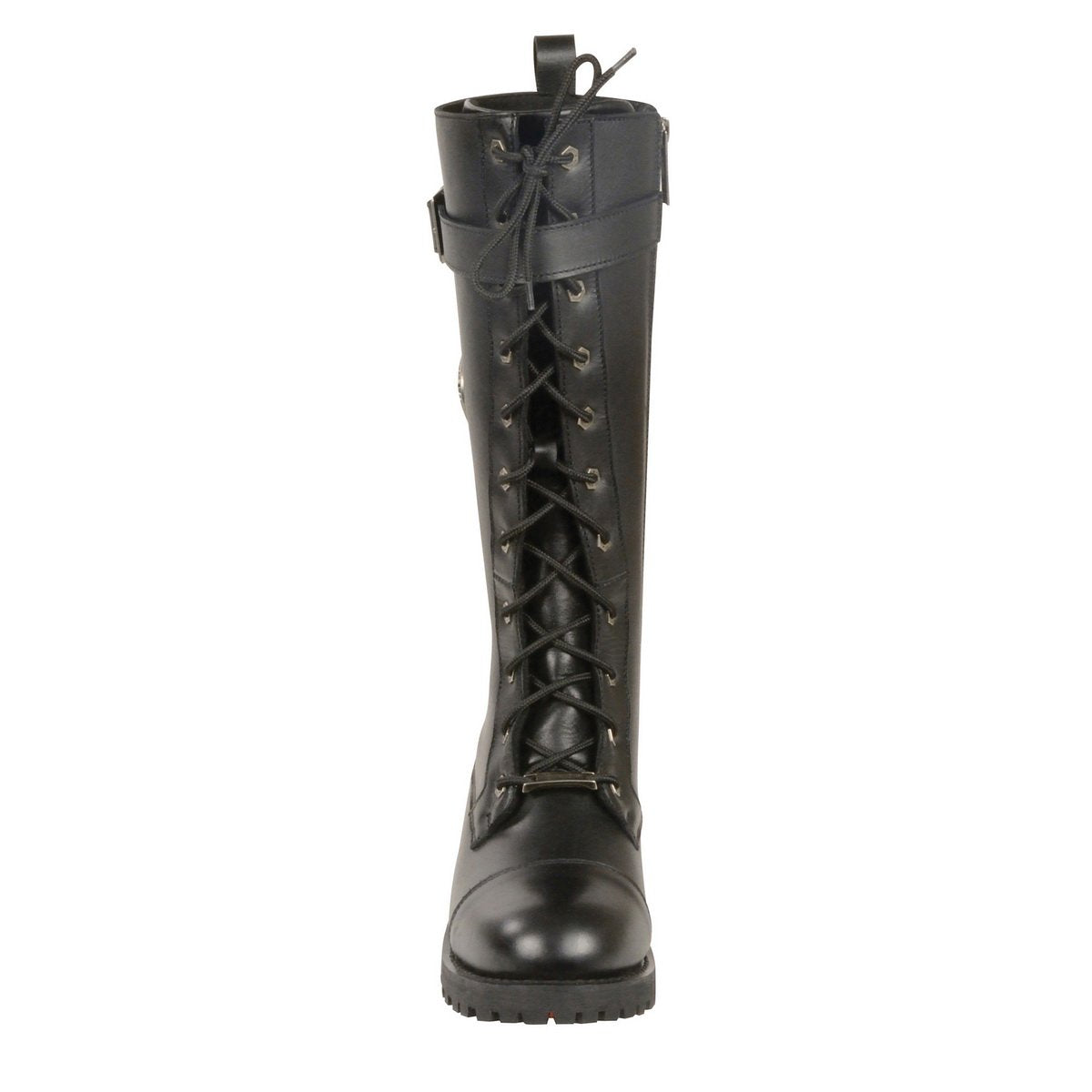 Milwaukee Leather MBL9355W Womens Wide Width Black 14 inch Lace-Up High Rise Leather Boots with Calf Buckle-Wide Width - Milwaukee Leather Womens Boots