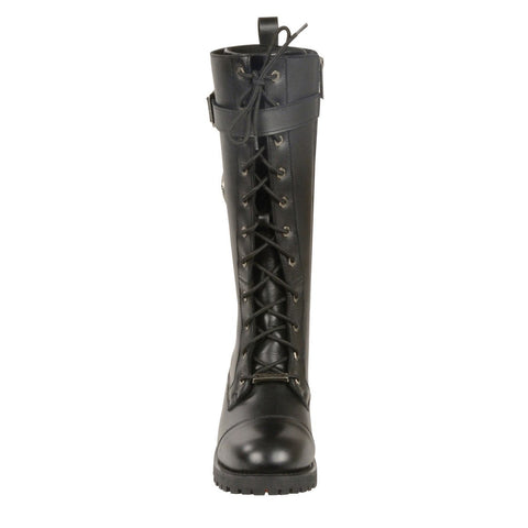 Milwaukee Leather MBL9355W Womens Wide Width Black 14 inch Lace-Up High Rise Leather Boots with Calf Buckle-Wide Width - Milwaukee Leather Womens Boots