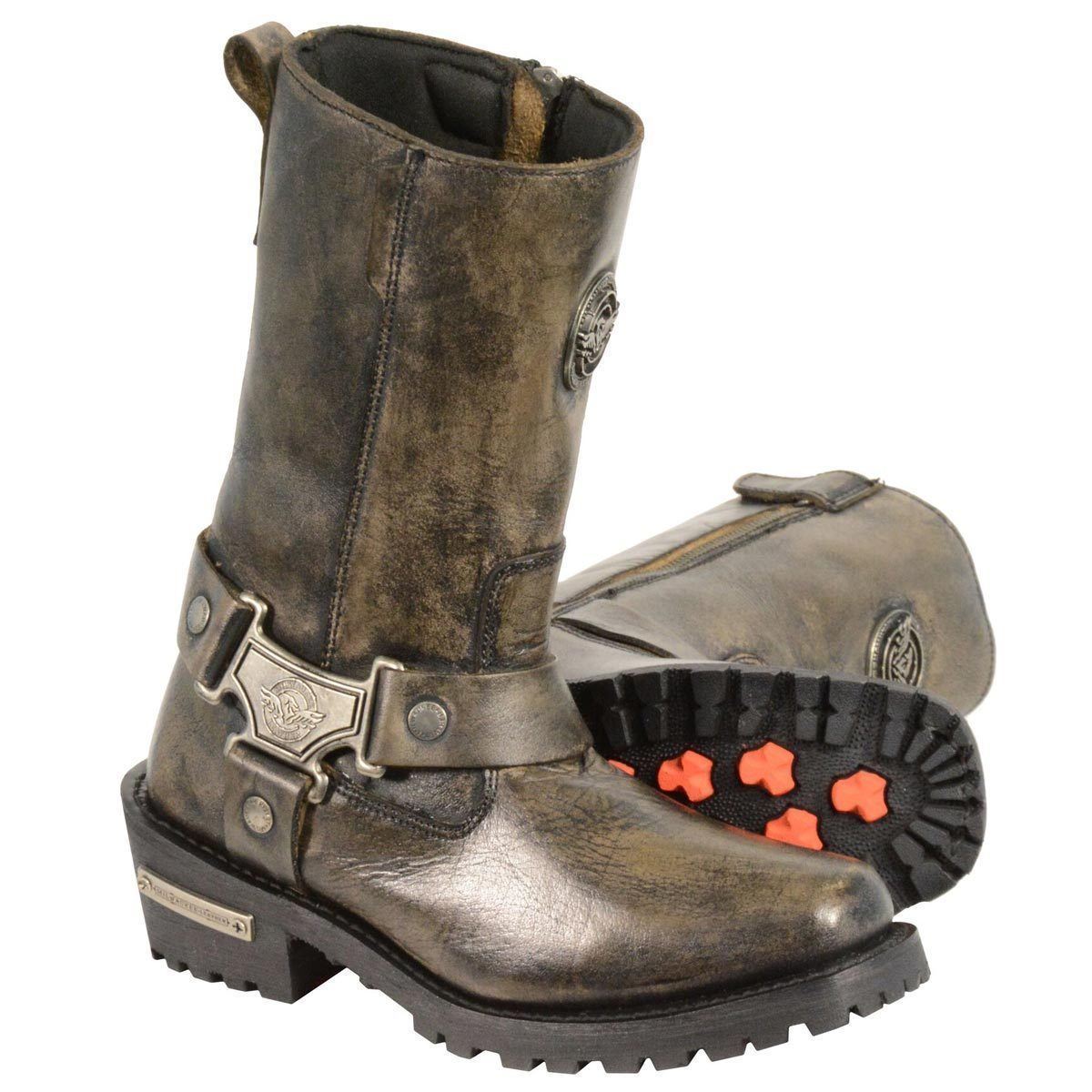 Milwaukee Leather MBL9361 Womens Distressed Brown 11 Inch Classic Harness Square Toe Boots - Milwaukee Leather Womens Boots