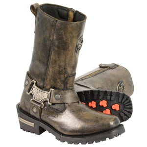 Milwaukee Leather MBL9361 Womens Distressed Brown 11 Inch Classic Harness Square Toe Boots - Milwaukee Leather Womens Boots